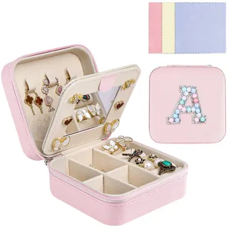 Ghope Klein Schmuckkästchen Plüsch Samt für Damen Mädchen, Schmuckschatulle Reise mit Spiegel Schmucketui Schmuckbox Mini Schmuck-Organizers Schmuckaufbewahrung für Ringe Armbänder Ohrringe Halskette