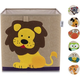 LIFENEY Aufbewahrungsbox Kinder mit Löwe Motiv I Spielzeugbox mit Tiermotiv passend für Würfelregale I Ordnungsbox für das Kinderzimmer I Aufbewahrungskorb Kinder