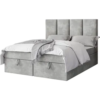 FURMEB24 - MALMO 120 x 200cm Boxspringbett mit zwei Bettksten - Polsterbett mit Holzrahmen - Doppelbett mit hohem Kopfteil - Grau - Grau