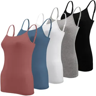 BQTQ 5 Stück Unterhemd Damen Spaghetti Top Spaghettiträger Basic Cami Tank Tops mit Verstellbarer Strap für Frauen