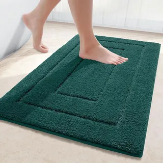 Homaxy Mikrofaser Badezimmerteppich rutschfest Waschbar Badematte Weiche Badteppich Wasserabsorbierend Badvorleger für Badezimmer - 40x60cm,Dunkelgrün