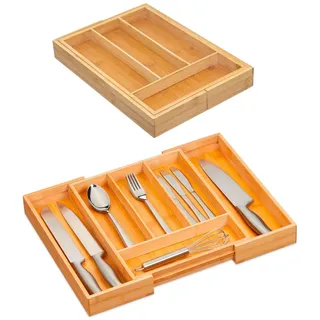 Avilia Ausziehbarer Besteckkasten aus Bambus – Besteckhalter für Schublade mit 6 Fächern, anpassbar 12 x 35 x 45 cm, elegantes und natürliches Design