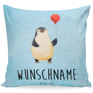 Mr. & Mrs. Panda Kissen personalisiert Pinguin Luftballon - Personalisierte Geschenke, Geschenkidee, Kinderkissen Mit Namen, Kuschelkissen, Liebe, Motivation, Personalisiertes