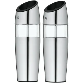 WMF Elektrische Kippmühle Set 2-teilig, 20 cm, Salz und Pfeffermühle elektrisch, unbefüllt Cromargan, Edelstahl matt Glas, Keramikmahlwerk