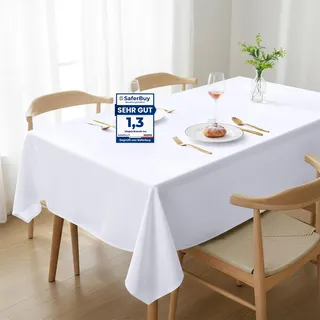 Utopia Kitchen Polyester Tischdecke 132 x 180 cm (2er-Pack, Weiß) Maschinenwaschbare Tischdecke Ideal für Partys, Veranstaltungen, Hochzeiten und Restaurants (52 x 71 Zoll)