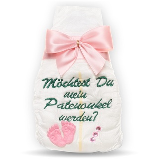 Möchtest du mein Patenonkel werden I Tanjo bestickte Windel I Pate werden, Mädchen rosa, Taufpaten fragen Geschenk, Geschenk für Patenonkel, Geschenke für Patenonkel, Geschenke zur Geburt