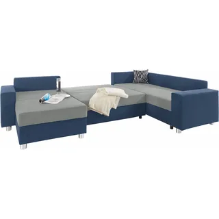 Wohnlandschaft COLLECTION AB "Paris U-Form", blau (blau, hellgrau), B:310cm H:85cm T:212cm, Kunstleder SOFTLUX / Struktur (100% Polyester);Microfaser PRIMABELLE (100% Polyester);Zierkissen: 100% Polyester;Microfaser PRIMABELLE (100% Polyester) / Struktur (100% Polyester), Sofas, Wohnlandschaft, mit Federkern, wahlweise mit Bettfunktion und Bettkasten