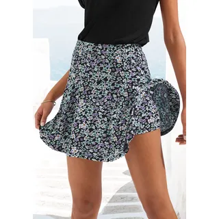 Hosenrock VIVANCE, Damen, Gr. 44, beige (lila, türkis, creme bedruckt), Jersey, Obermaterial: 95% Viskose, 5% Elasthan, bedruckt, geblümt, figurumspielend kurz, Röcke Hosenrock, mit Blümchenprint, Skort, Rock inklusive Hose, Topseller