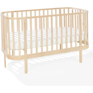 ATB MEBLE Gitterbett mit Matratze 140x70 cm - 2in1 Babybett Kinderbett umbaubar - GRAND Beistellbett Baby - Bett Baby Mitwachsend - Jugendbett - Holz - Braun