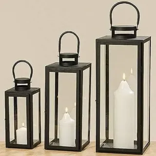 Boltze Laternen Set Arana (schwarz, Windlichter 3-teilig, ohne Kerzen, Dekoration für Wohnung, Haus, Indoor, Kerzenhalter) 1007341