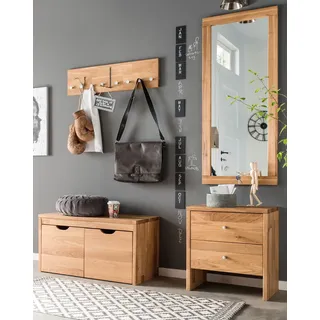 Garderoben Set Eiche massiv 4-teilig mit Flurbank CUENCA-137 - Braun