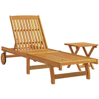 vidaXL Sonnenliege Mit Tisch Massivholz Akazie , Braun , Holz , Rechteckig , 63x85x199 cm , Gartenmöbel, Gartenliegen
