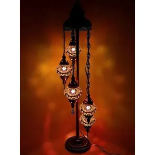 Turkische Mozaik Vloerlampe Handgemacht in Braun mit 5 Glaskugeln – Orientalische Dekoration für Ihr Zuhause - Braun