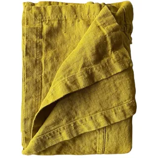JOWOLLINA Bettüberwurf Tagesdecke Rasa aus 100% Leinen Stonewashed (Senf Curry, 250x270 cm)