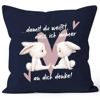 SpecialMe® Kissen-Bezug Spruch Geschenk Liebe Freundschaft Hasen-Paar Herz Damit du weißt DASS ich an Dich denke Navy 40cm x 40cm