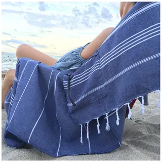Aysesa Lux Strandtuch in Übergröße, 96.5x180.9 cm, saugfähig, Baumwolle, mit versteckter Reißverschlusstasche, 100% natürliche, Sonnenliege, Überwurf für Männer und Frauen (Marineblau)