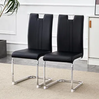 Schwarze Esszimmerstühle 2er Set moderne Polsterstühle aus Kunstleder in geschwungener Bogenform ergonomische Küchenstühle für Industrial-Look - Schwarz