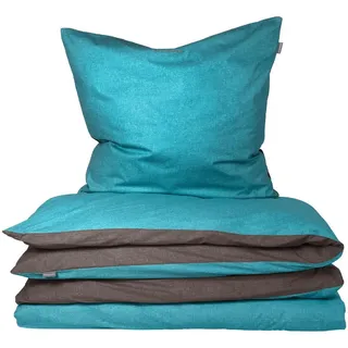 SCHIESSER Doubleface Unifarben Türkis 155 x 220 cm + 80 x 80 cm
