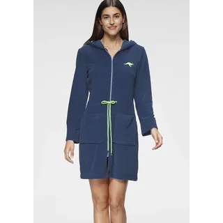 Damenbademantel KANGAROOS "Kira, ideal für Sauna & Spa, Hotelbademantel, Morgenmantel" Gr. XXL, blau, L:95cm, Leichtfrottier, Hausmäntel, Damenbademantel, mit Bindekordel, kurz, Bademäntel für Damen, XS-3XL, Topseller