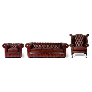 Sofagarnitur Chesterfield 3 Sitzer Couch Sofa Ohrensessel Sessel Leder Sofas Neu - Braun