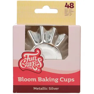 FunCakes Baking Cups Metallic Silber 48 Stück Muffin und Cupcake Förmchen Papier, Bloom Backförmchen aus beschichtetem Karton, Perfekt für Cupcakes und Muffins - Pk/48