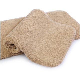 Badematte Rutschfest 2er Pack Badteppich Verdickt Badezimmerteppich Weich Badeteppich Flauschige Mikrofaser Badvorleger, Supersaugfähig, Maschinenwaschbar, Schnell Trocknend - 50 x 80cm (Beige)