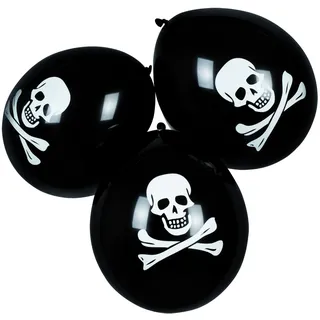 6 Party Geburtstags Luftballons Pirat Totenkopf - Schwarz