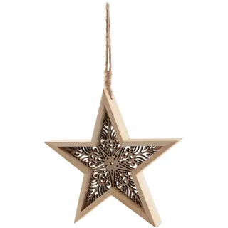 Hänger Stern Holz MDF 19,5 cm Natur Holzstern zum Aufhängen, Holzdeko Weihnachten, Weihnachtsdeko – Logbuch-Verlag