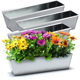 BigDean 4 Zink Paletten Blumenkästen Einsatz 38cm groß Silber aus Metall | Zinkkasten Pflanzkasten Balkonkasten Blumentopf für Europaletten, Metall verzinkt