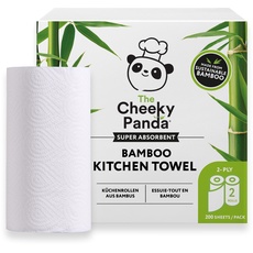 The Cheeky Panda Küchenrolle Bambus 200 Blatt | 2-Lagig Papierhandtücher | 2 Rollen | Super Saugfähig und Nachhaltig