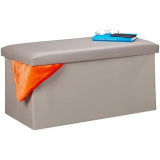 Relaxdays Sitzbank mit Stauraum, Kunstleder, faltbar, gepolstert, Flur, Schlafzimmer, HBT 37,5 x 76,5 x 38,5 cm, grau