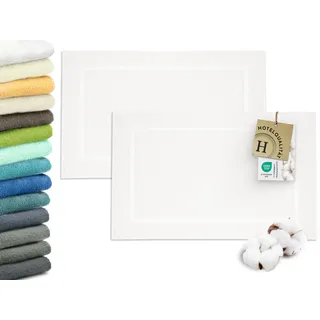 ZOLLNER 2er Set Badematten in 50x80 cm - besonders saugstarke und weiche Badvorleger in weiß - mit Tiefgangstreifen und Webrahmen - Baumwolle - Hotelqualität