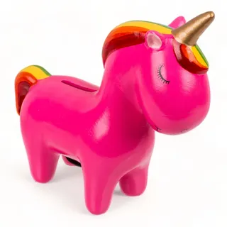MIJOMA Keramik Spardose mit Schloss und Schlüssel, Niedliches Design für Kinder & Erwachsene, Ideal als Geldgeschenkverpackung und zur Geldsicherung (Einhorn pink)