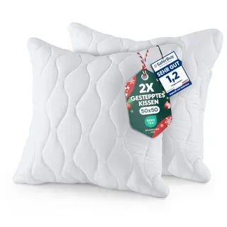 Utopia Bedding Kopfkissen 50x50 cm (2er Set), Gestepptes Kissen für Bett und als Dekokissen, Kissenfüllung, SofaKissen, Zierkissen für Couch (Weiß)