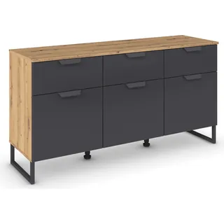 Rauch Dark&Wood by Aditio Sideboard, Kommode, Schubladenschrank, Lowboard, 3 Schubladen mit Softclose-Funktion