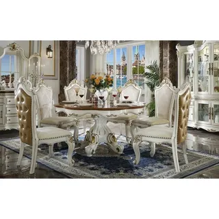 Esstisch 4x Stühle Klassische Esszimmer Garnitur 5tlg. Set Runder Tisch Stuhl - Weiß