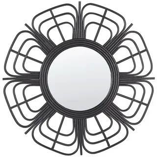 Beliani Wandspiegel Rattan schwarz Sonnenform 60 cm Pasaku , Naturmaterialen , Rund , 60x60x1 cm , Spiegel, Wandspiegel