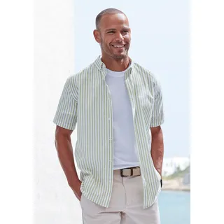 Kurzarmhemd JOHN DEVIN "Regular Fit", Herren, Gr. XL (43/44), N-Gr, grün (hellgrün, gestreift), Web, Obermaterial: 100% Baumwolle, gestreift, regular fit, Rundhals, abgesteppte Kante, Hemden Kurzarmhemd, Streifenhemd mit Button-down-Kragen aus reiner Baumwolle, Topseller