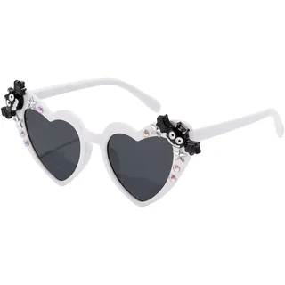 YAMEIZE Vintage Weiß Liebe Herz Skull - Sonnenbrille für Damen Herren Kinder Herzform Skull Pumpkin Bat Halloween Fancy Funny Brille Party Outdoor
