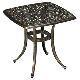 Modfu Beistelltisch aus Aluminium 54x54x52,5 cm Bronze mit Schirmöffnung und verstellbaren Füßen im Vintage-Look , Bronzefarben , Metall , 54x52.5x54 cm , Gartenmöbel, Gartentische, Garten-Beistelltische