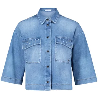 Jeansblazer BETTY & CO "Jeansjacke mit Perlen", Damen, Gr. 40, blau (light blau denim), Obermaterial: 94% Baumwolle CO. 5% Polyester PES. 1% Elasthan EL., Blazer Jeansblazer