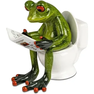 formano Frosch auf Toilette mit Zeitung Figur 11cm handbemalt lustige Kunststein Deko – witzige Geschenkidee und originelle Indoor-Dekoration für Bad, Regal, Büro