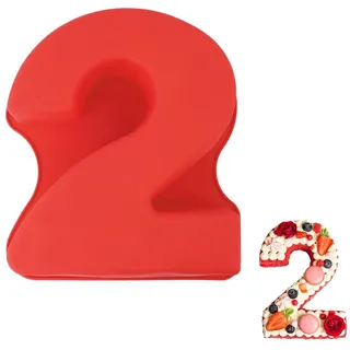 Vicloon Silikon Kuchenform Zahlen Groß, Silikon Backform Zahl 2, Antihaftend Silikons Backform, Eingedickt Number Cake Backforms, Besondere Backforms für Küche, Torte, Brot, Backen, Pudding- Rot