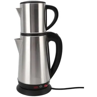Ghzste Elektrische Türkische Teehersteller Türkischer Wasserkocher -Set 1L und 2L Türkische Teekanne Edelstahl Schwarz und Kräutertee - Doppelkessel Türkische Teekanne für Zuhause,1800W