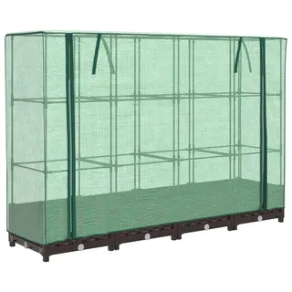 vidaXL Hochbeet mit Gewächshaus-Aufsatz Rattan-Optik 160x40x123 cm - Braun