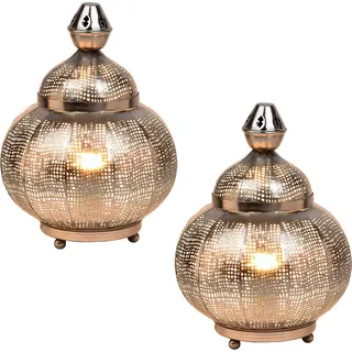 2er Set Orientalische Deko Tischlampe Nachttischlampe Lampe Jamala Silber - Silber