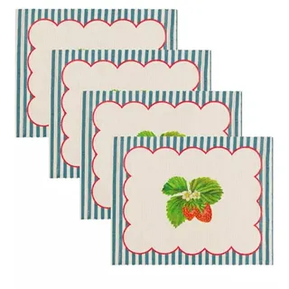 Wylder Strawberry Stripes Tischsets – Waschbare Farbenfrohe Tischsets Sommerfruchtstreifen Satz Von 4 Schnelltrocknend Platzsets (Blau – 46x36cm)