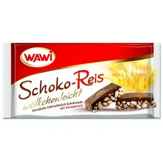 WAWI Schoko Reis Tafel in Edelvollmilch Schokolade 200g 8er Pack