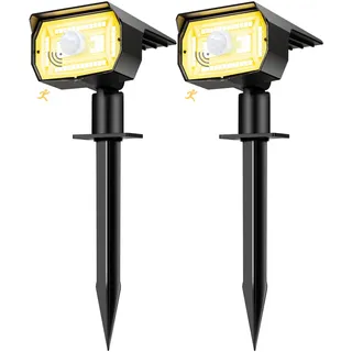 nipify Solarlampen für Außen mit Bewegungsmelder, 2 Stück 3 Modi Solarstrahler für Aussen, IP65 Wasserdicht Solarleuchten für Außen Garten, Warmweiß Solar Gartenleuchten für Weg, Hof, Gehweg
