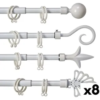 Vorhangstange Ausziehbar 170 - 320 cm Weiß Eisen (8 Stück) - Weiß